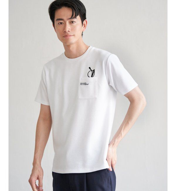 ikka「ポンチメガネ刺繍ポケットTシャツ」|Tシャツ・カットソー|