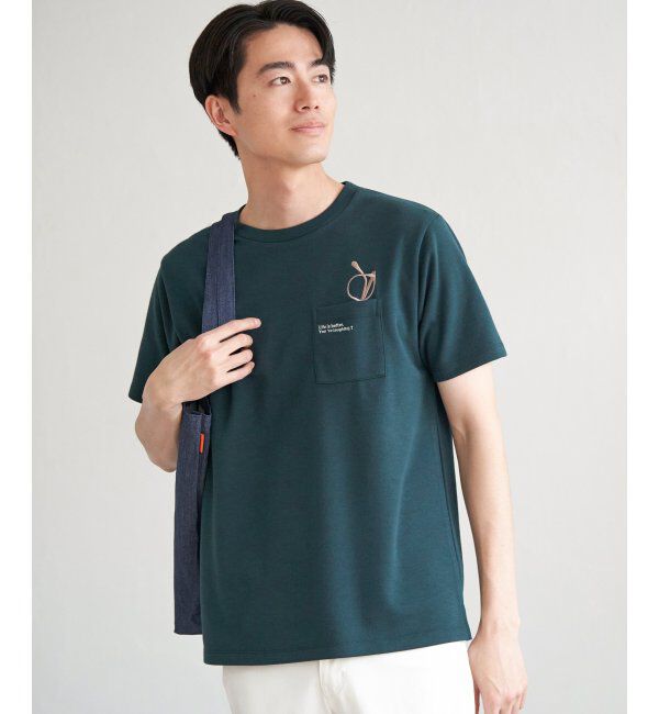 ikka「ポンチメガネ刺繍ポケットTシャツ」|Tシャツ・カットソー|グリーン