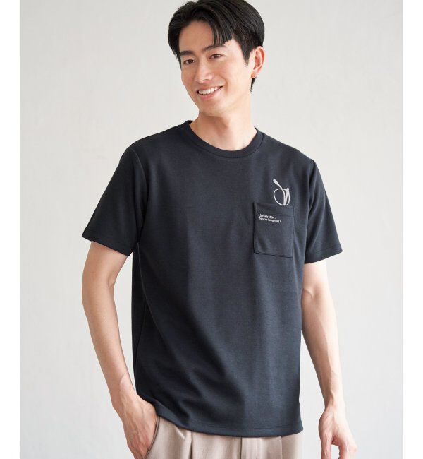 ikka「ポンチメガネ刺繍ポケットTシャツ」|Tシャツ・カットソー|ネイビーブルー