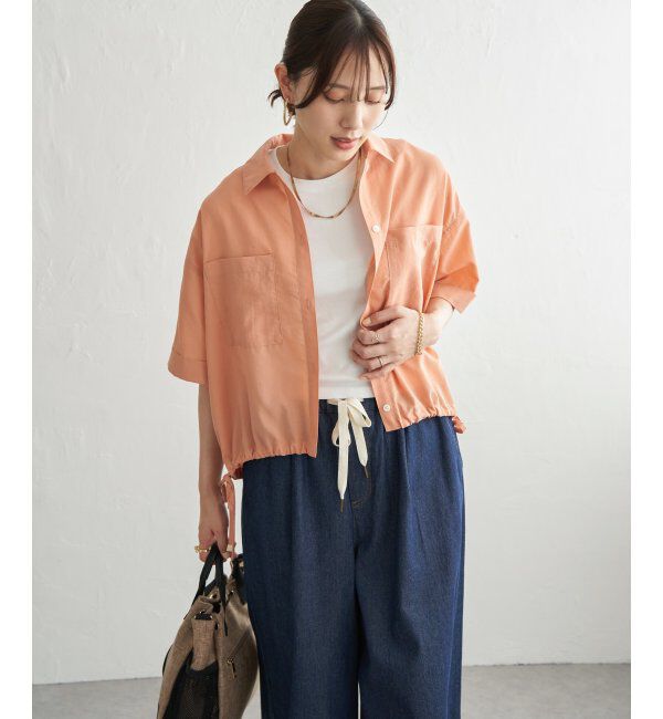 ikka「冷感／デニム裾ドロストシャツ」|シャツ・ブラウス|オレンジ