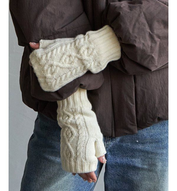 Lbc with Life「ニット指なしグローブ」|手袋|オフホワイト