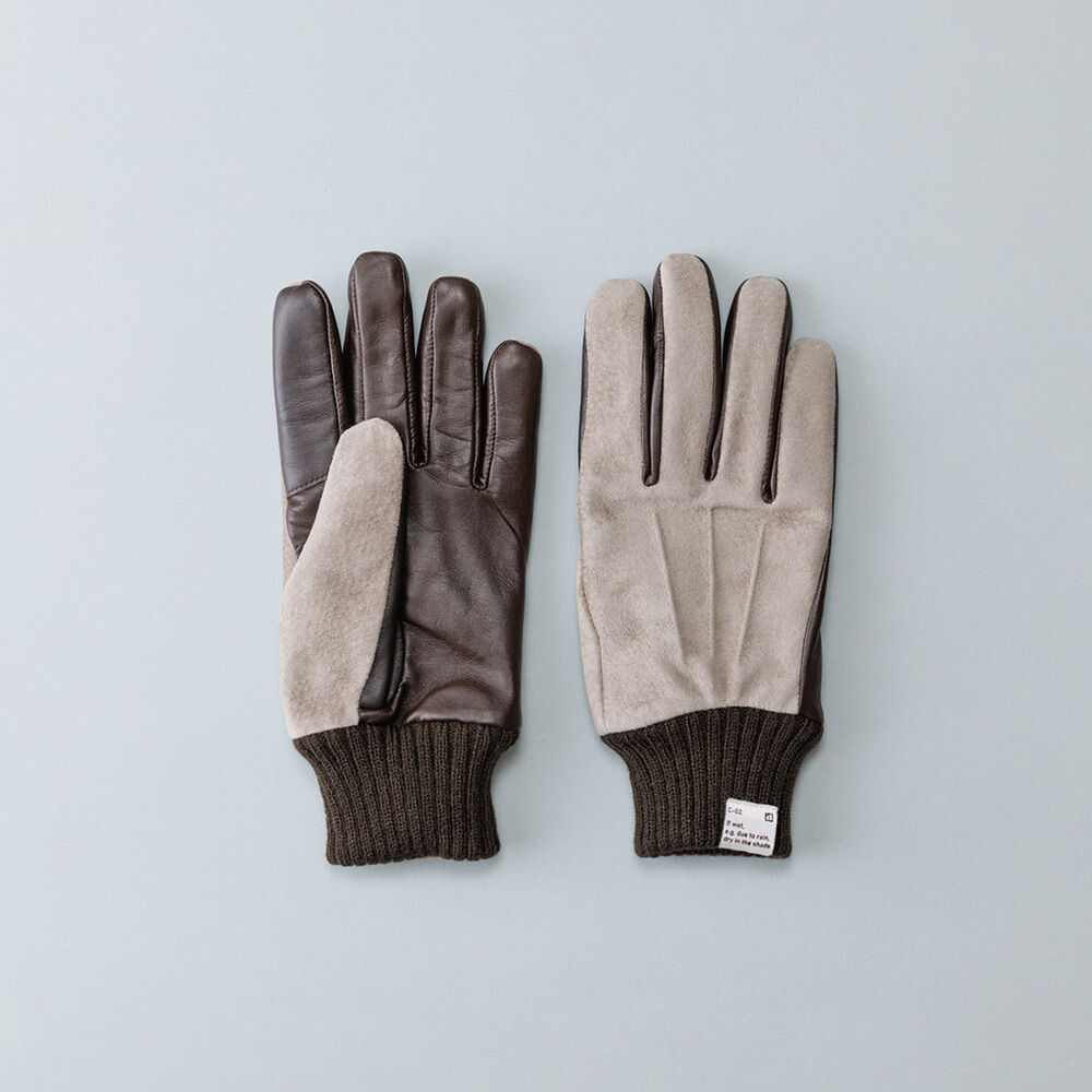 BACKYARD FAMILY「クロダ 手袋 メンズ 通販 グローブ 手ぶくろ ピッグスエード ラムコンビ カフスグローブ レザー」|手袋|グレー1