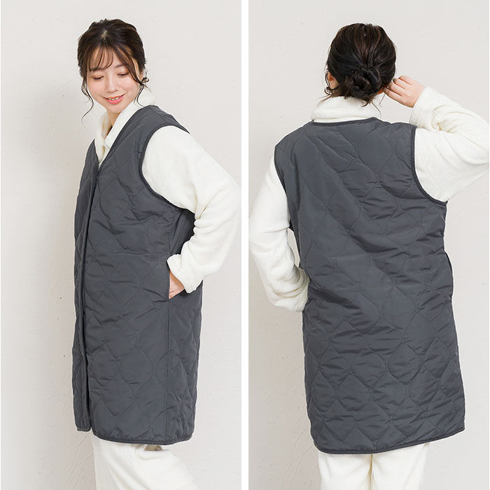 BACKYARD FAMILY「キルティングベスト レディース 通販 ジレ ロングジレ 前開き フロントボタン ノースリーブ」|その他|