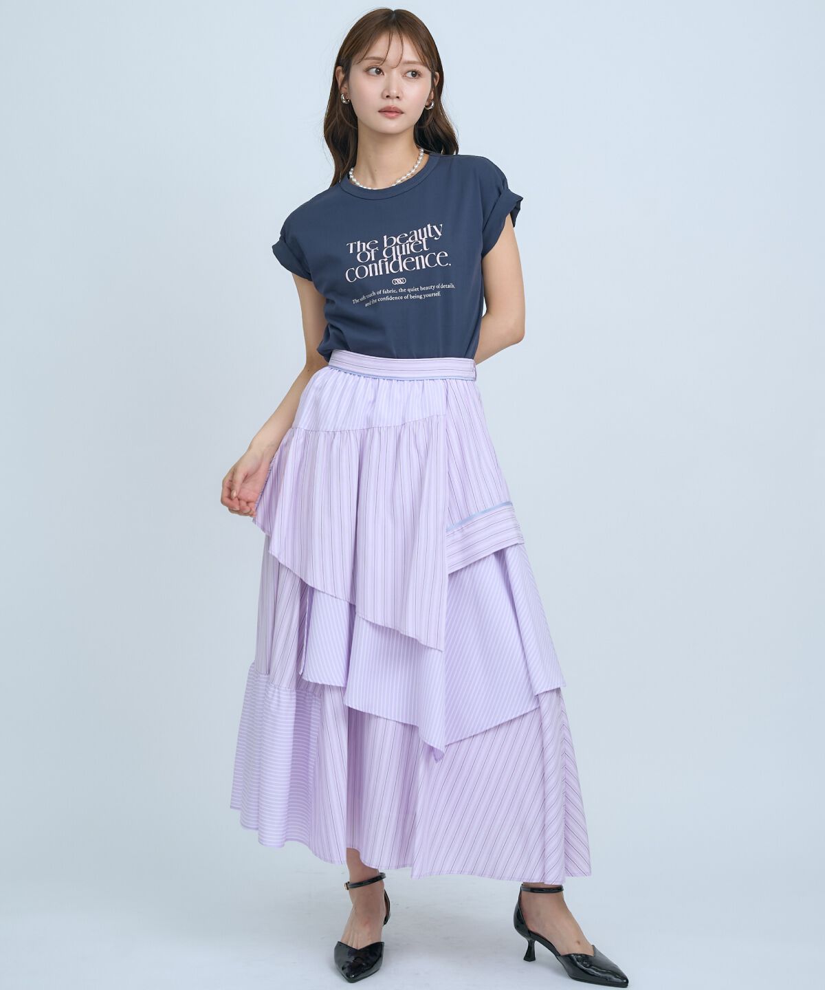 アンドクチュール「マルチストライプスカート」|フレア|