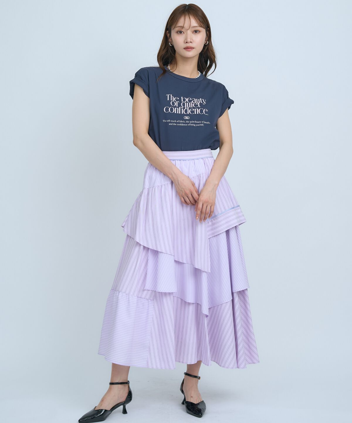 アンドクチュール「マルチストライプスカート」|フレア|