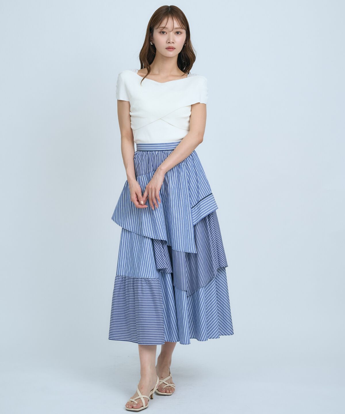 アンドクチュール「マルチストライプスカート」|フレア|