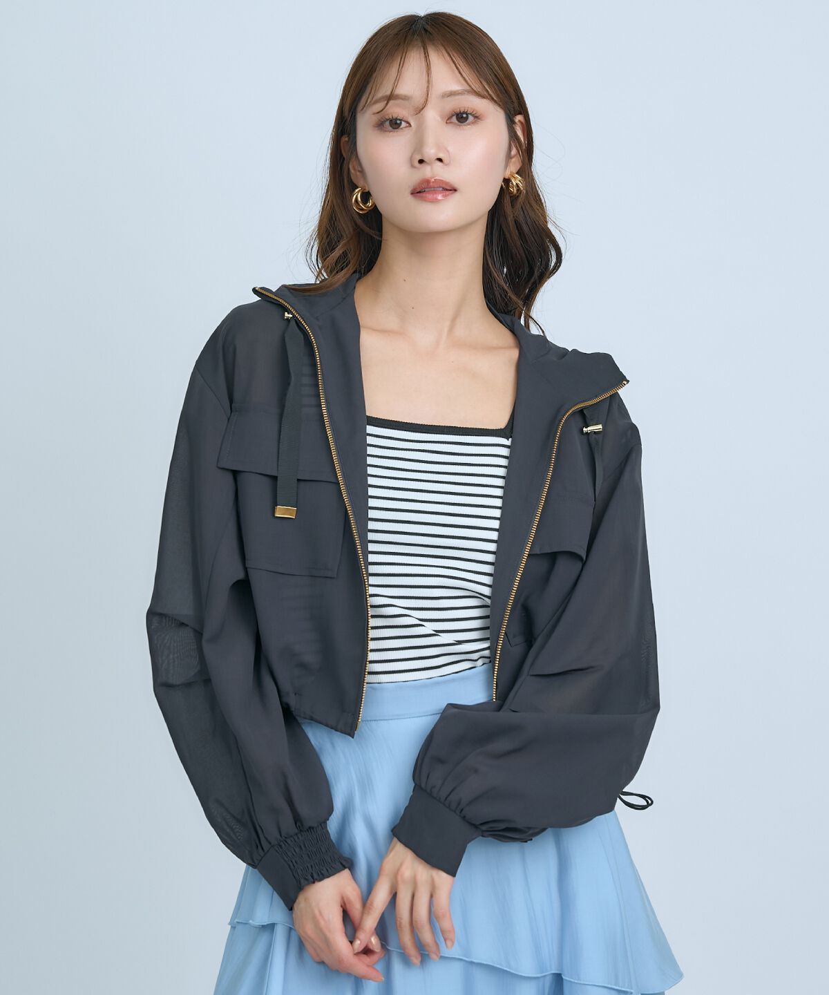 アンドクチュール「シアーフーディーブルゾン」|ブルゾン・スタジャン|ネイビー