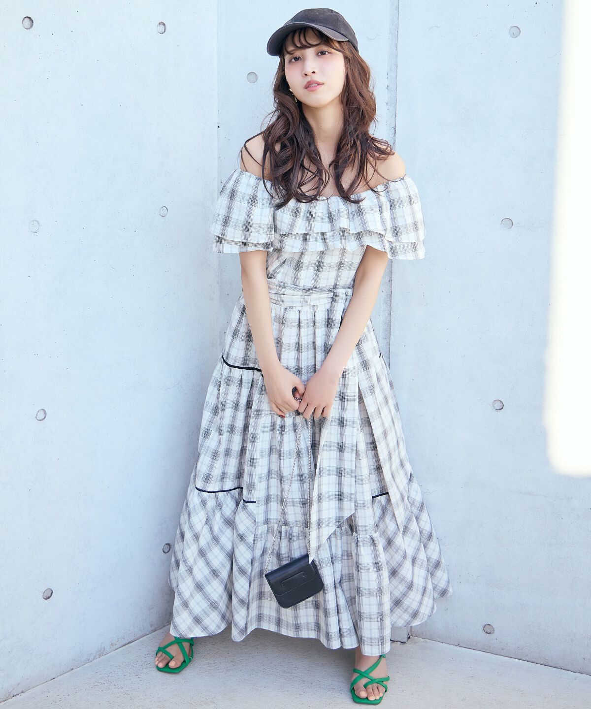 アンドクチュール「オフショルチェックフレアワンピース」|ワンピース|