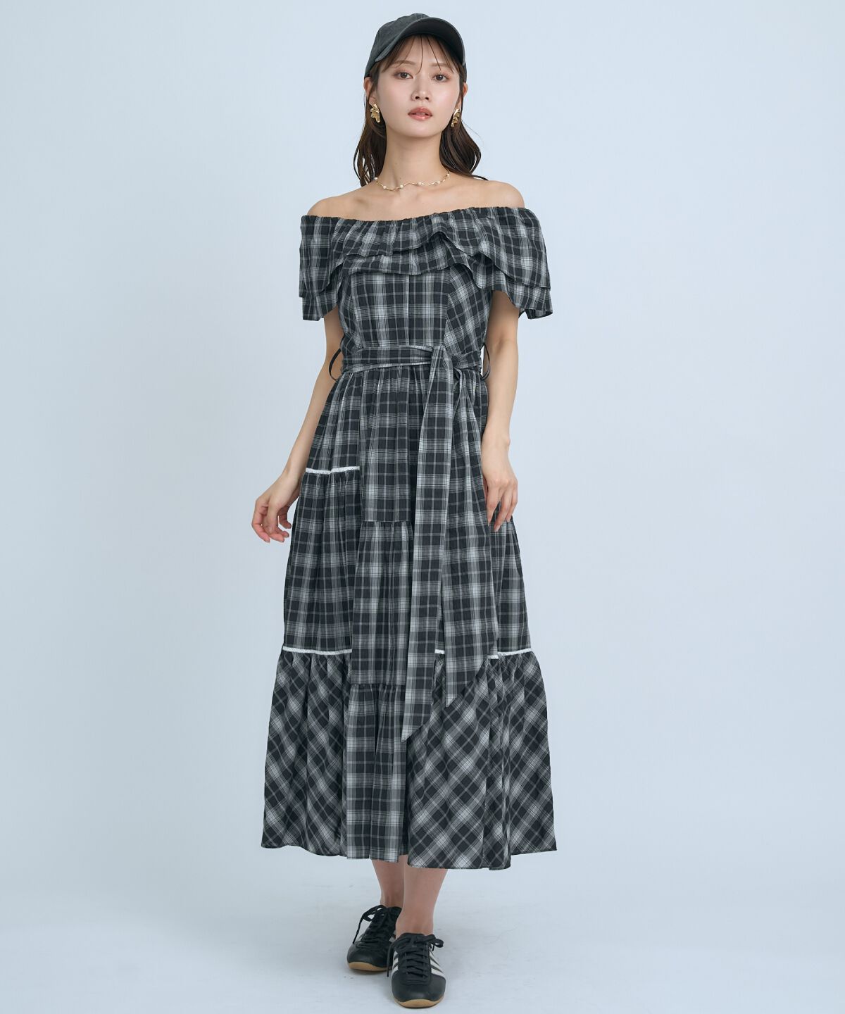 アンドクチュール「オフショルチェックフレアワンピース」|ワンピース|