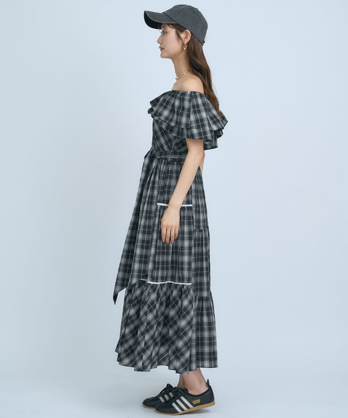 アンドクチュール「オフショルチェックフレアワンピース」|ワンピース|