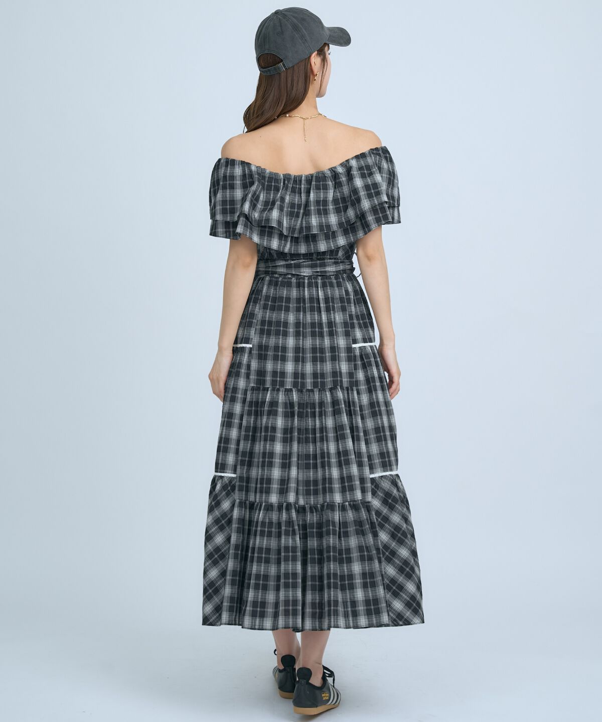 アンドクチュール「オフショルチェックフレアワンピース」|ワンピース|