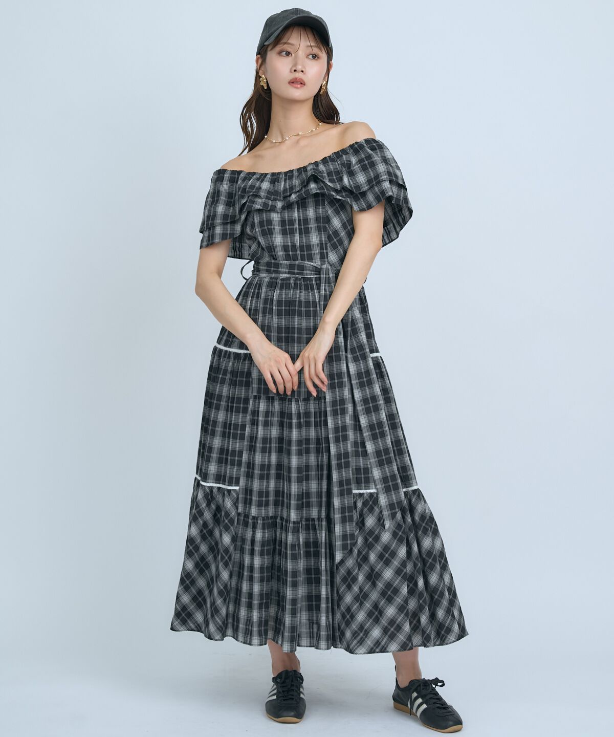 アンドクチュール「オフショルチェックフレアワンピース」|ワンピース|