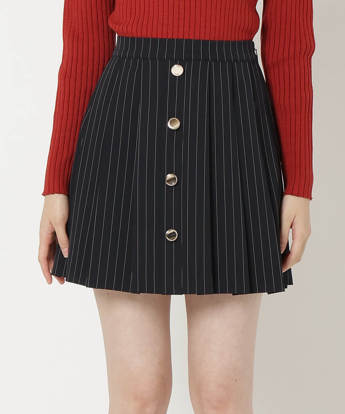 REDYAZEL「フロントボタンプリーツミニスカート」|台形|