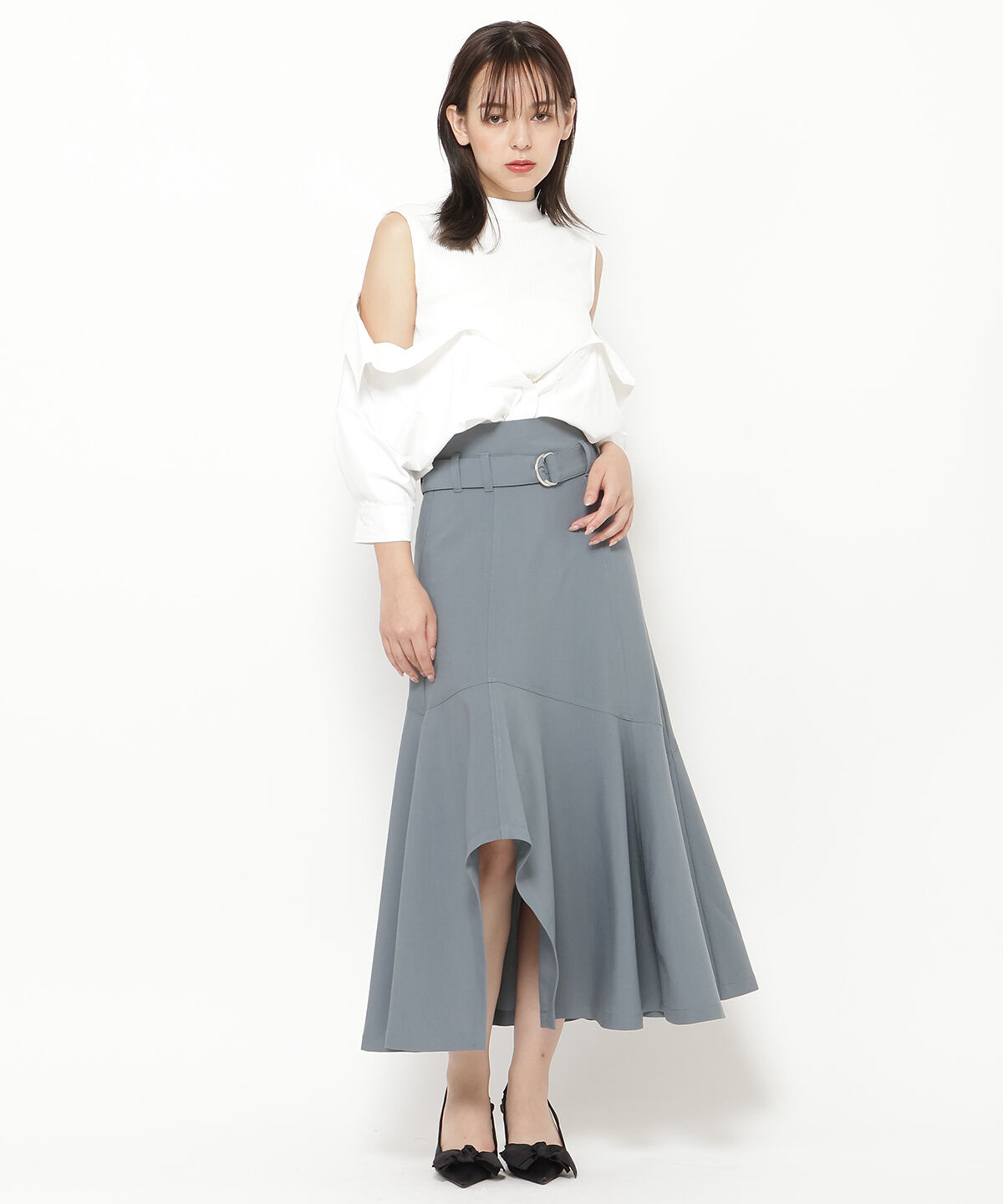 REDYAZEL「アシメフレアスカート」|フレア|サックス