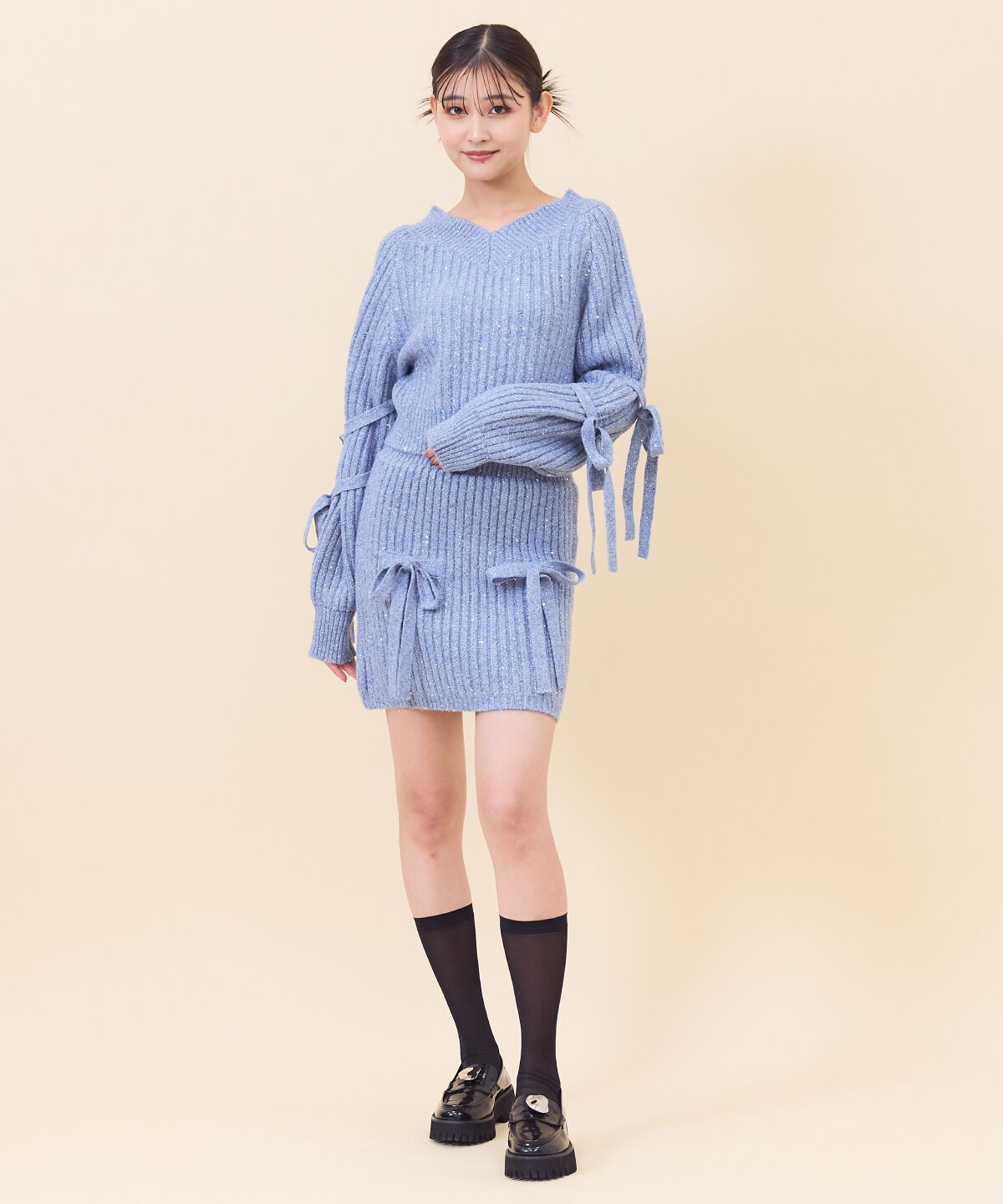 REDYAZEL「ラメスパンコールニットミニスカート」|タイト|