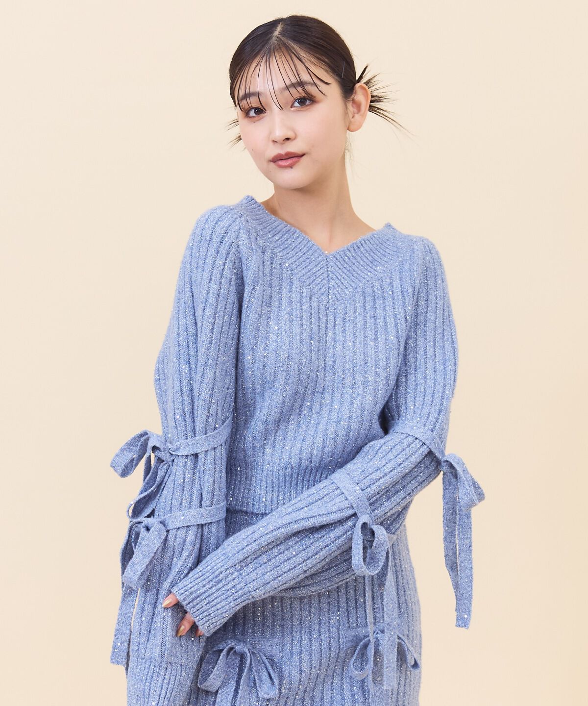 REDYAZEL「ラメスパンコールダブルリボンニット」|ニット・セーター|