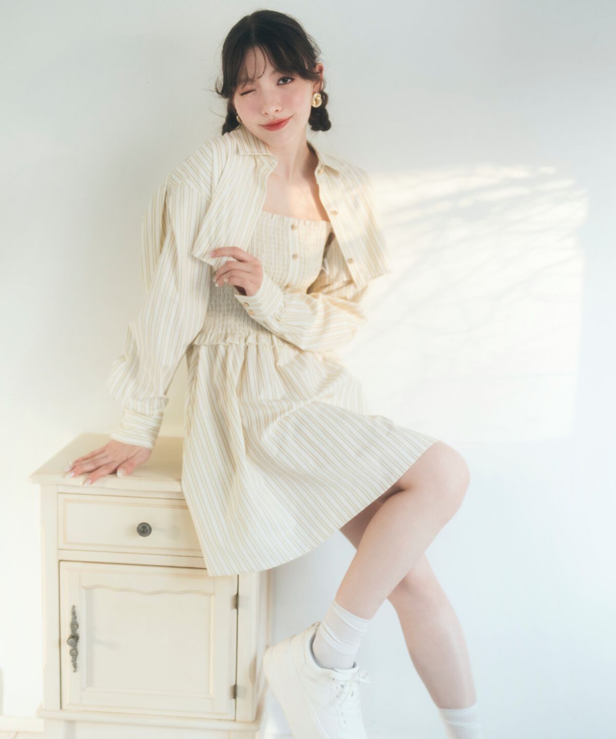 REDYAZEL「ストライプシャツ＆ミニワンピースセット」|ワンピース|