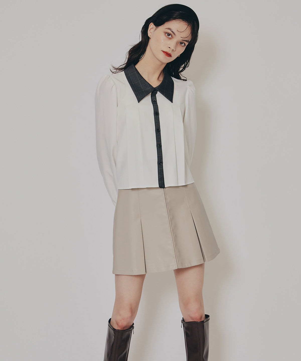 REDYAZEL「チェックバイカラーリボンタイブラウス」|シャツ・ブラウス|