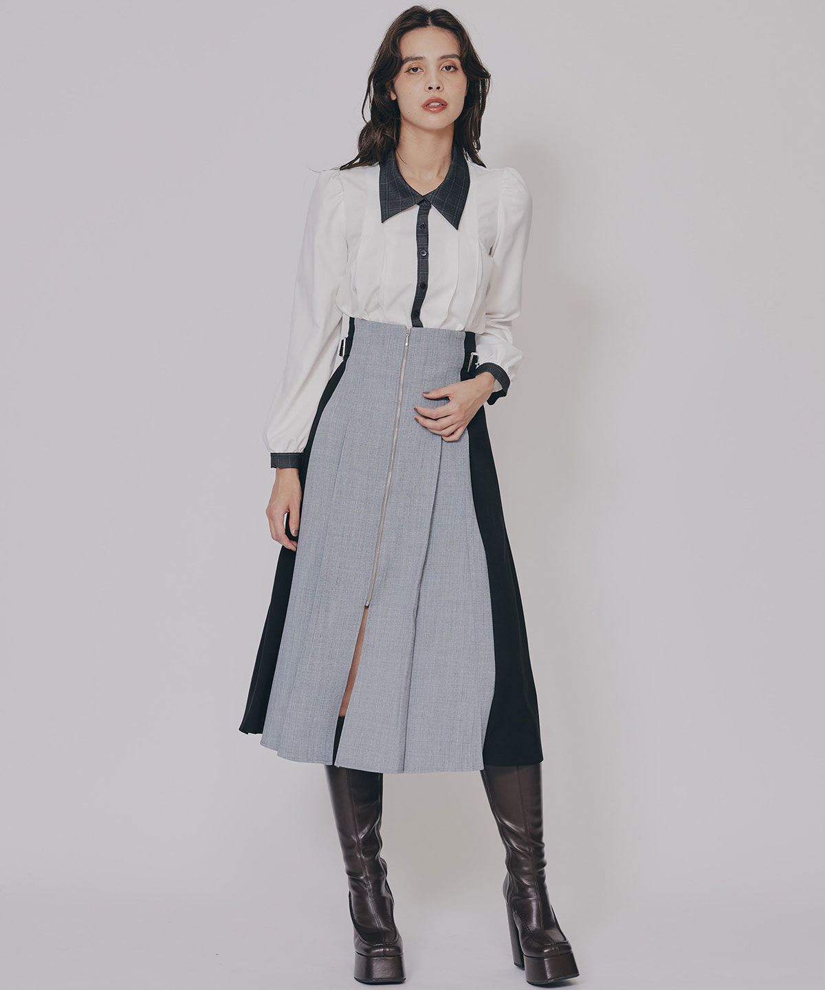 REDYAZEL「チェックバイカラーリボンタイブラウス」|シャツ・ブラウス|