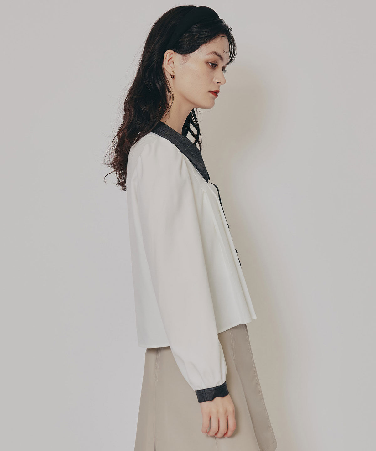 REDYAZEL「チェックバイカラーリボンタイブラウス」|シャツ・ブラウス|