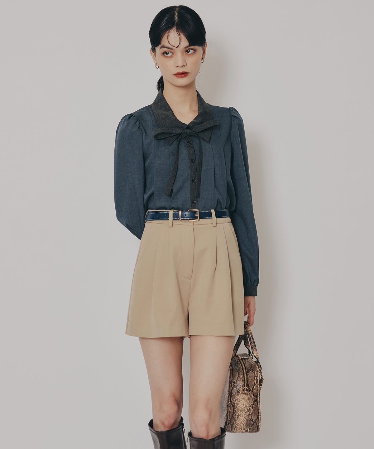 REDYAZEL「チェックバイカラーリボンタイブラウス」|シャツ・ブラウス|