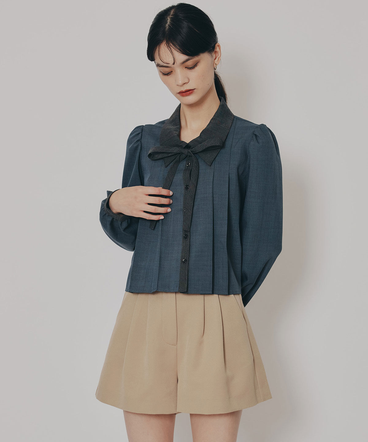 REDYAZEL「チェックバイカラーリボンタイブラウス」|シャツ・ブラウス|