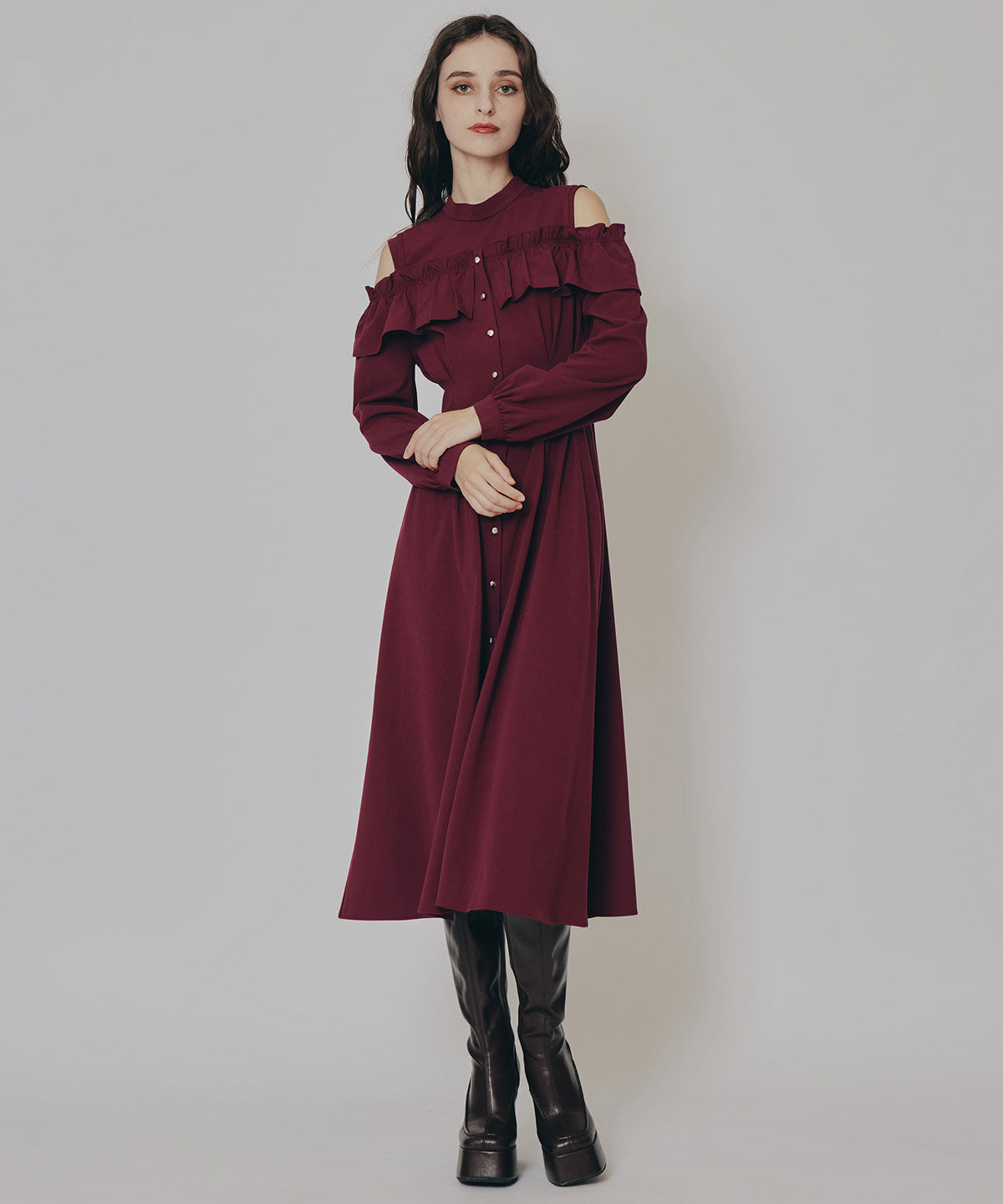 REDYAZEL「オープンショルダーフリルワンピース」|ワンピース|