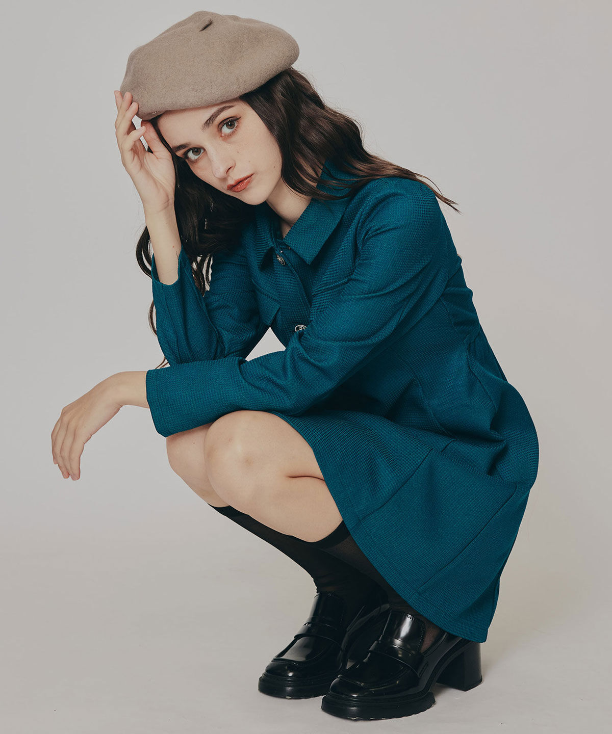 REDYAZEL「エンブレムボタンマイクロワッフルシャツワンピース」|ワンピース|