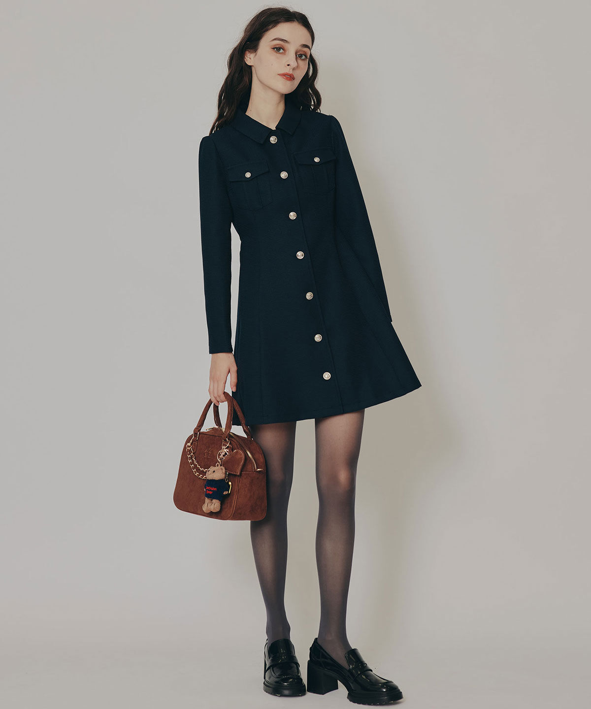 REDYAZEL「エンブレムボタンマイクロワッフルシャツワンピース」|ワンピース|