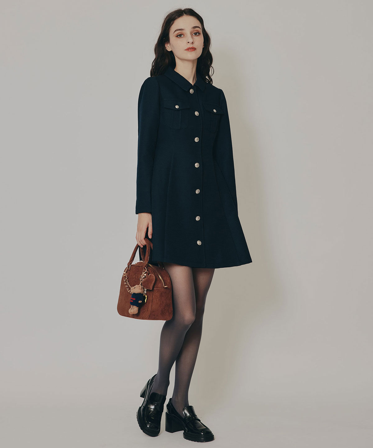 REDYAZEL「エンブレムボタンマイクロワッフルシャツワンピース」|ワンピース|