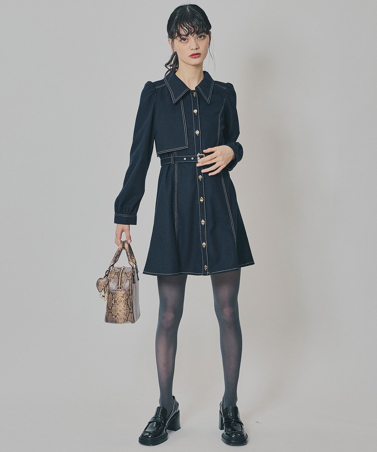 REDYAZEL「バイカラーステッチラインミニワンピース」|ワンピース|