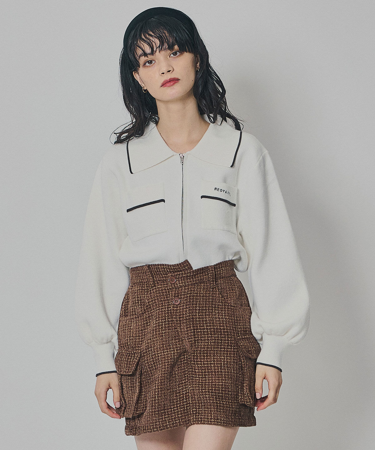 REDYAZEL「モールツイードカーゴミニスカート」|台形|