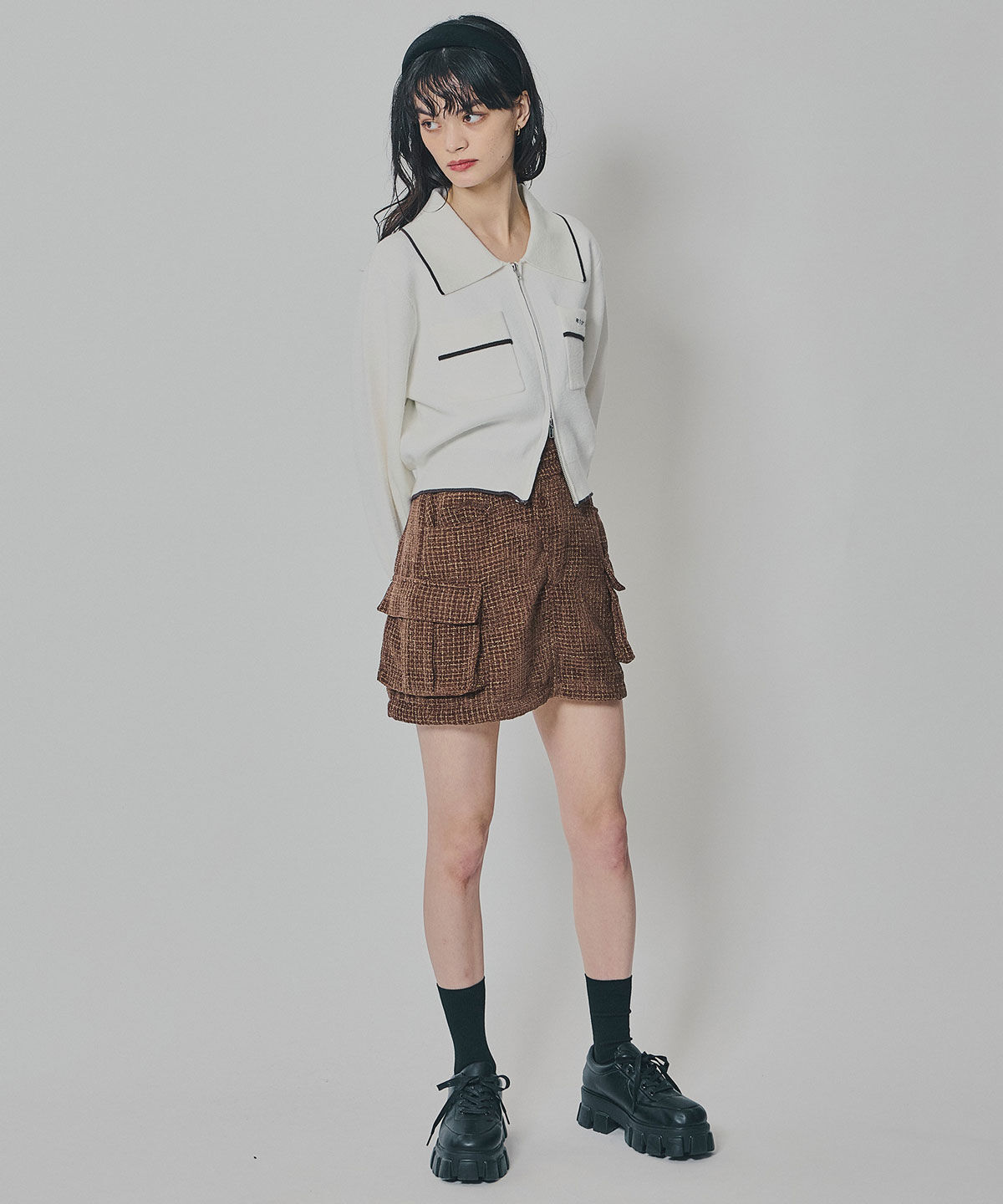REDYAZEL「モールツイードカーゴミニスカート」|台形|