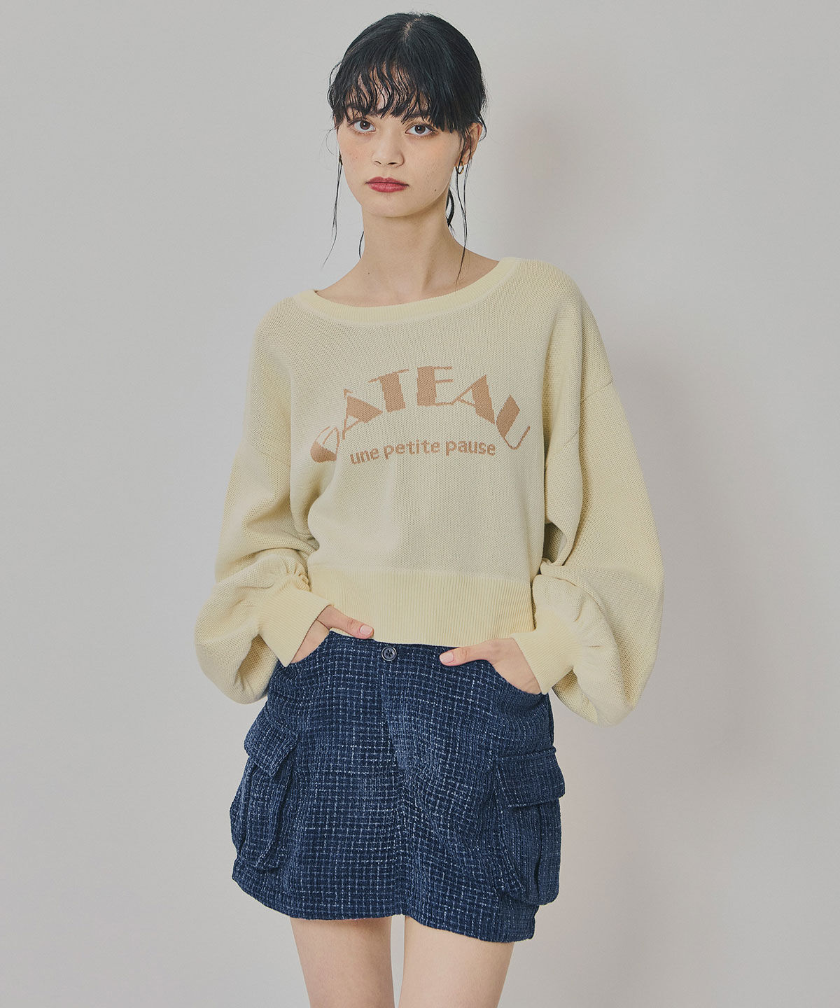 REDYAZEL「モールツイードカーゴミニスカート」|台形|