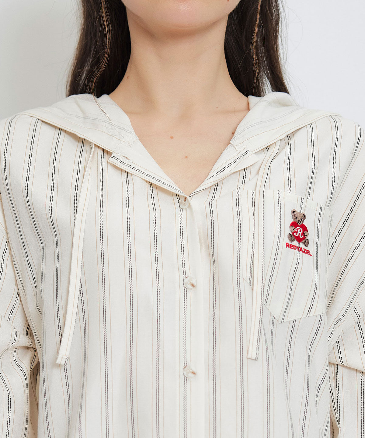 REDYAZEL「Azelyハートストライプフードシャツブラウス」|シャツ・ブラウス|