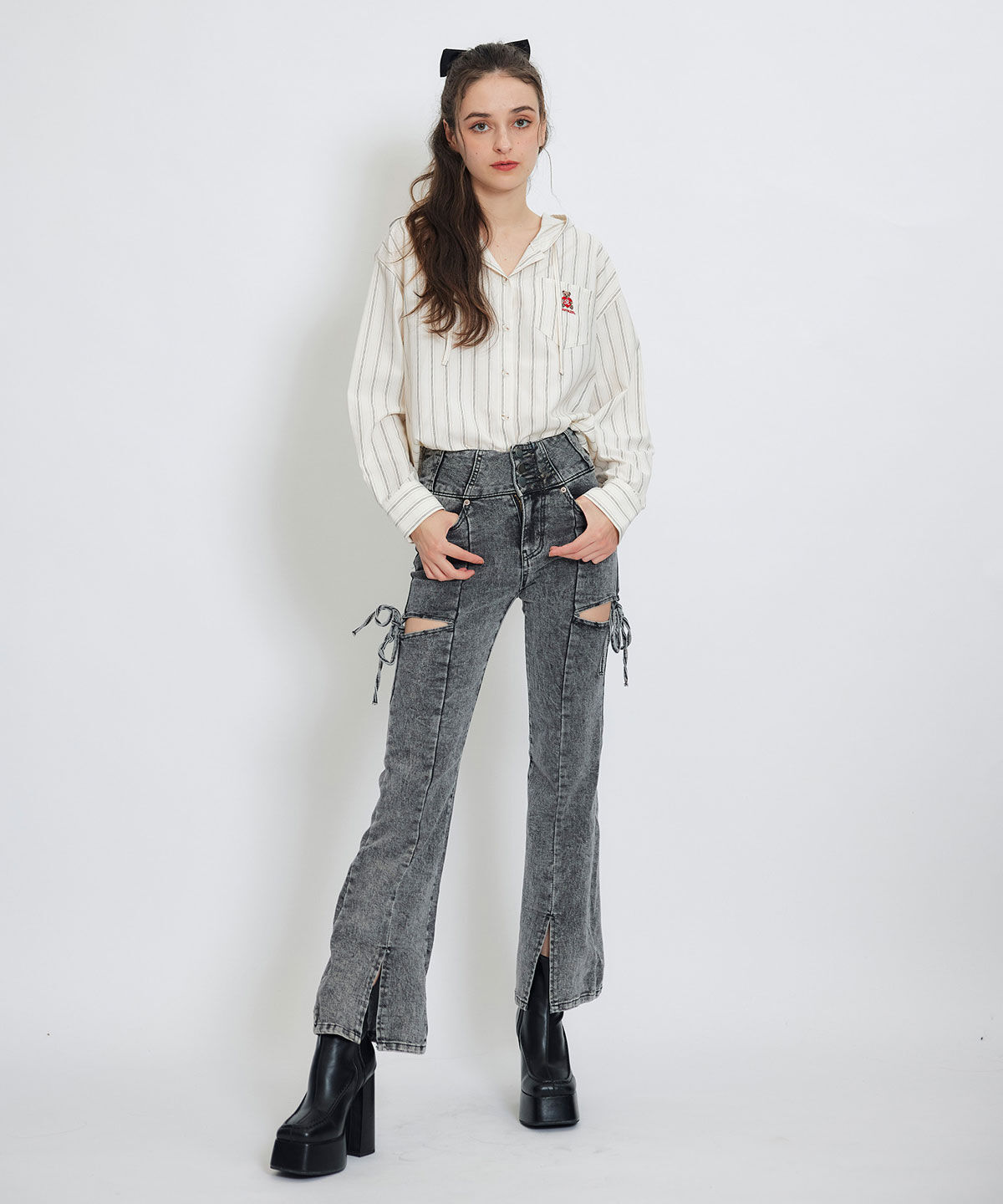 REDYAZEL「Azelyハートストライプフードシャツブラウス」|シャツ・ブラウス|