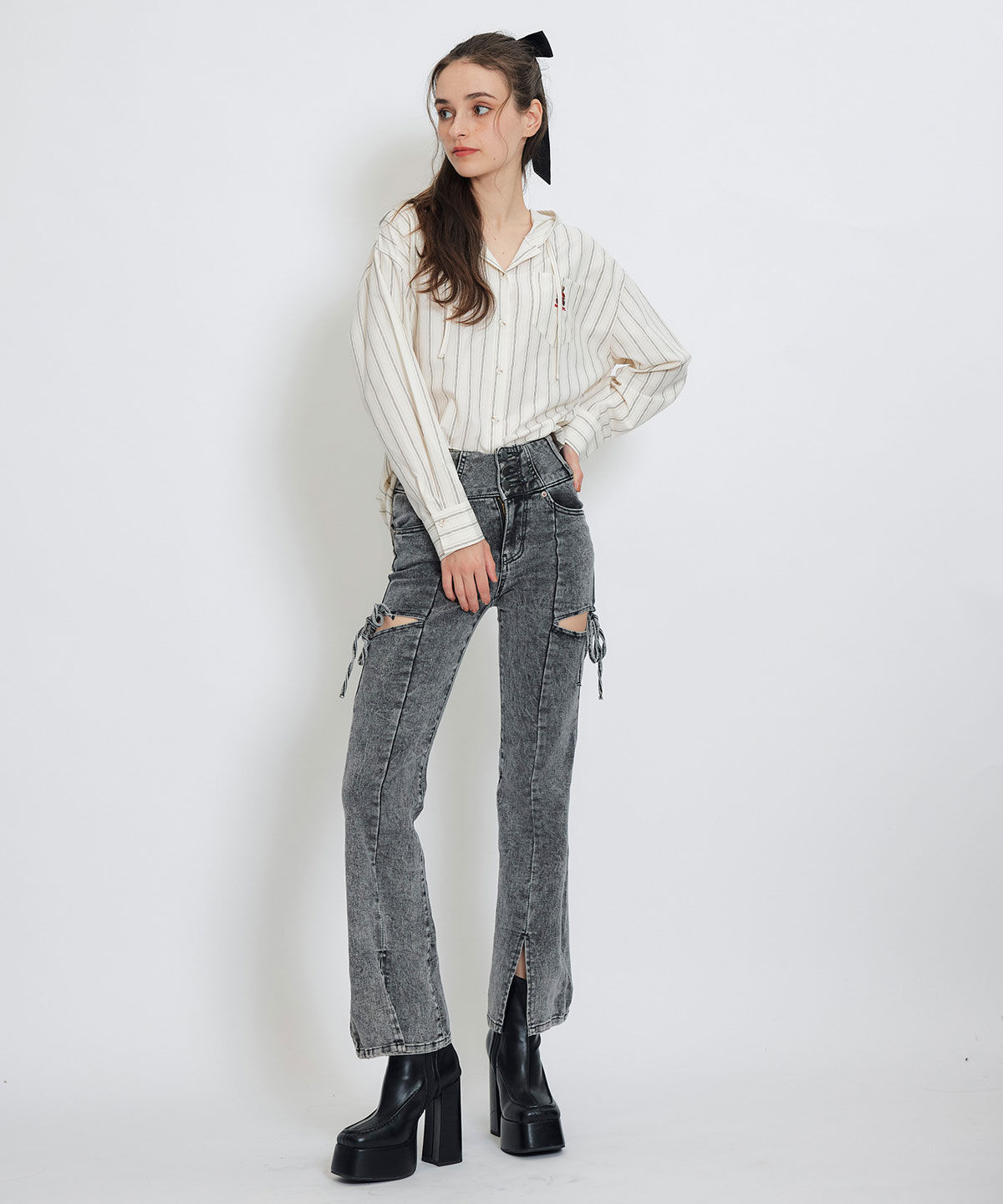 REDYAZEL「Azelyハートストライプフードシャツブラウス」|シャツ・ブラウス|