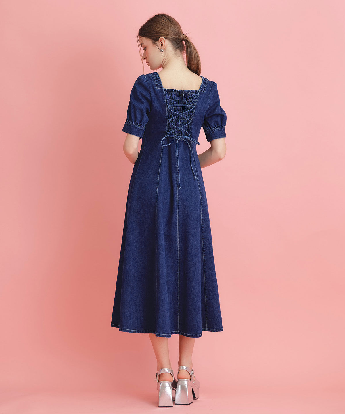 REDYAZEL「デコルテベルトデニムフレアロングワンピース」|ワンピース|