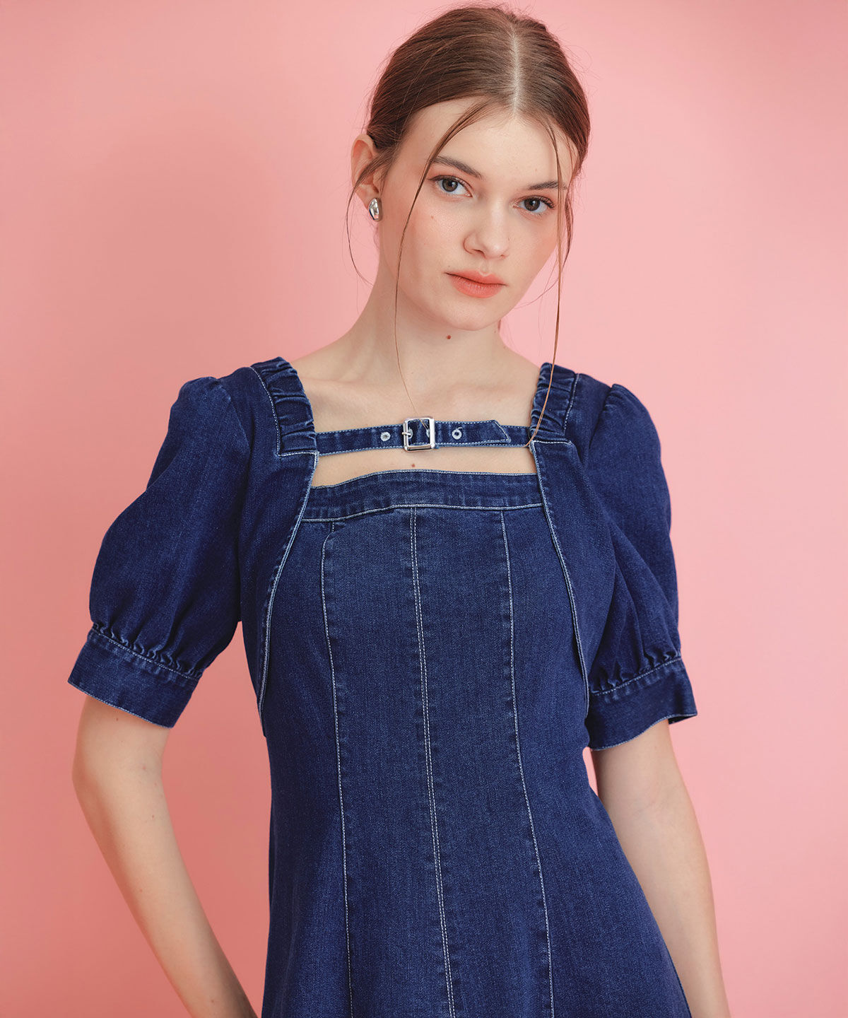 REDYAZEL「デコルテベルトデニムフレアロングワンピース」|ワンピース|