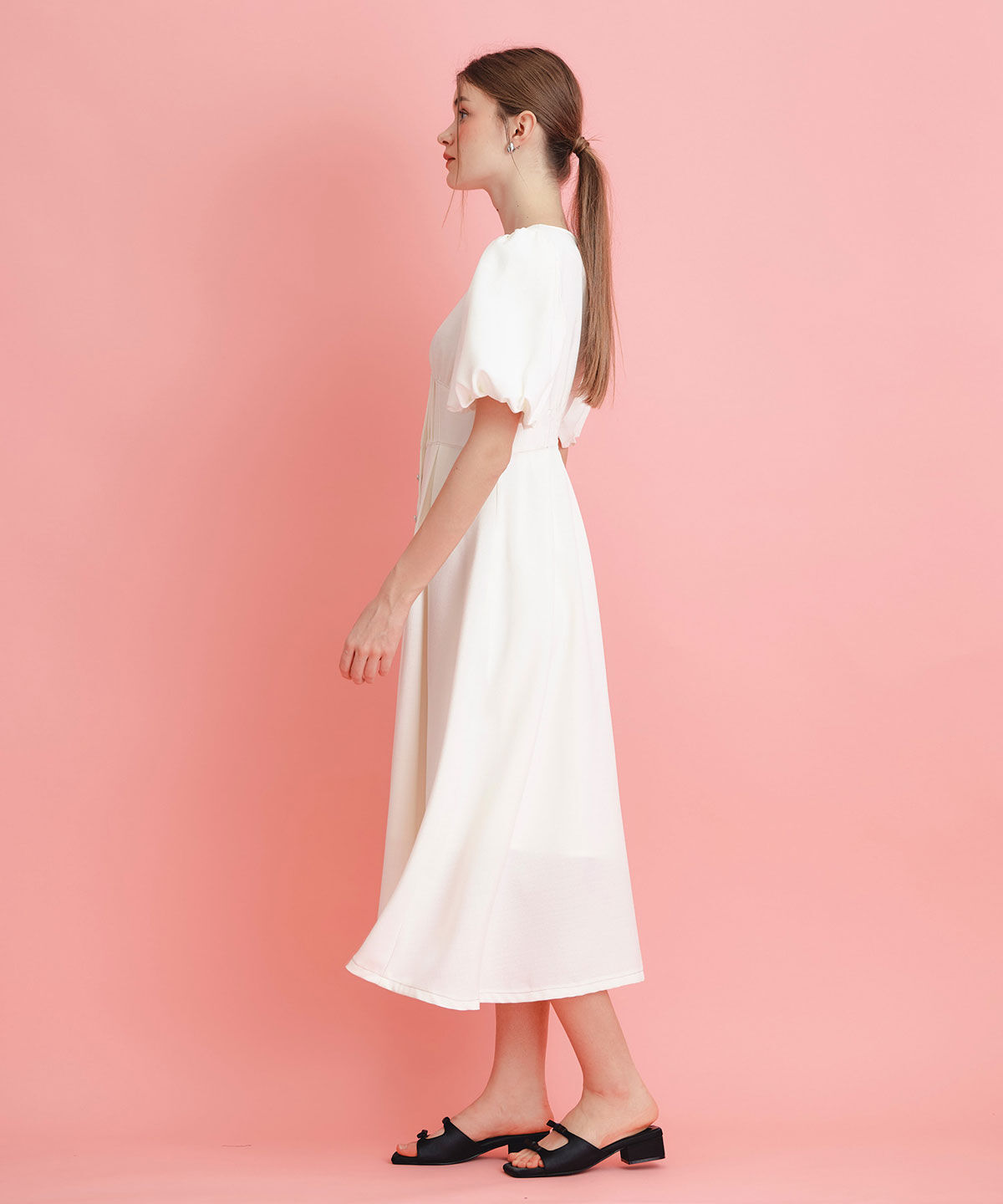 REDYAZEL「コルセットバルーンスリーブフレアロングワンピース」|ワンピース|