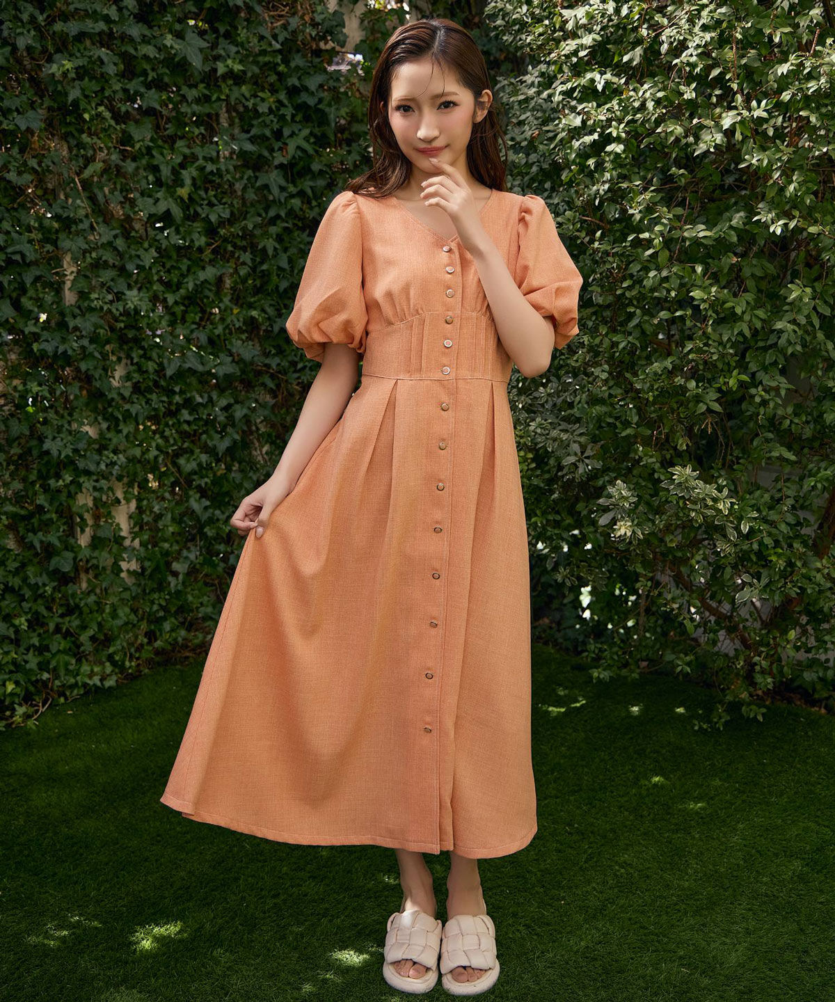 REDYAZEL「コルセットバルーンスリーブフレアロングワンピース」|ワンピース|