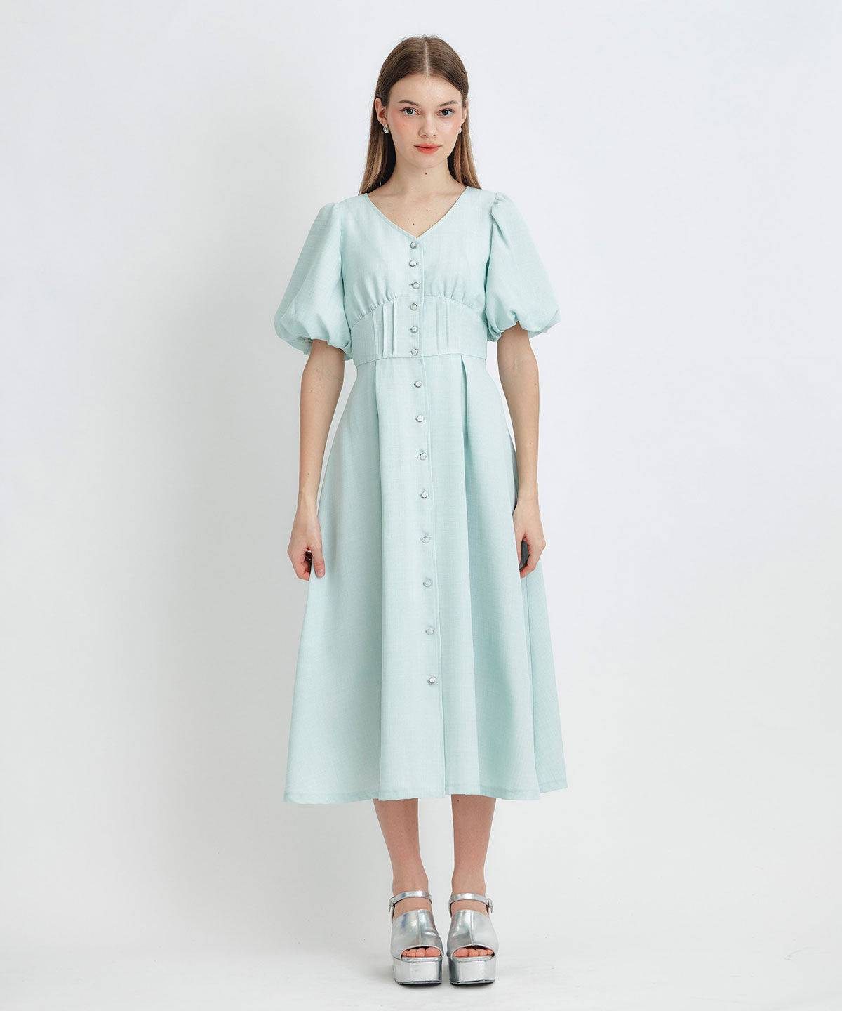 REDYAZEL「コルセットバルーンスリーブフレアロングワンピース」|ワンピース|