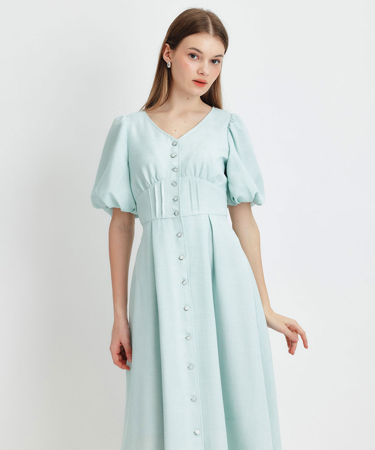 REDYAZEL「コルセットバルーンスリーブフレアロングワンピース」|ワンピース|