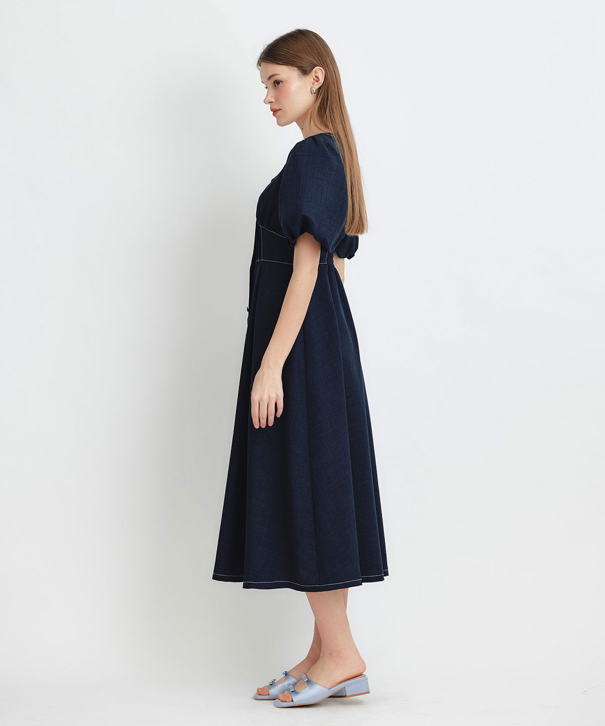 REDYAZEL「コルセットバルーンスリーブフレアロングワンピース」|ワンピース|