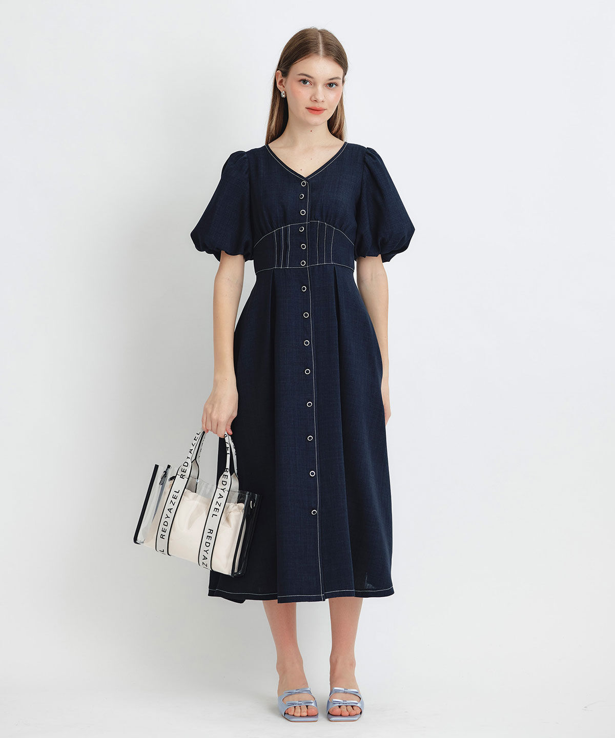 REDYAZEL「コルセットバルーンスリーブフレアロングワンピース」|ワンピース|