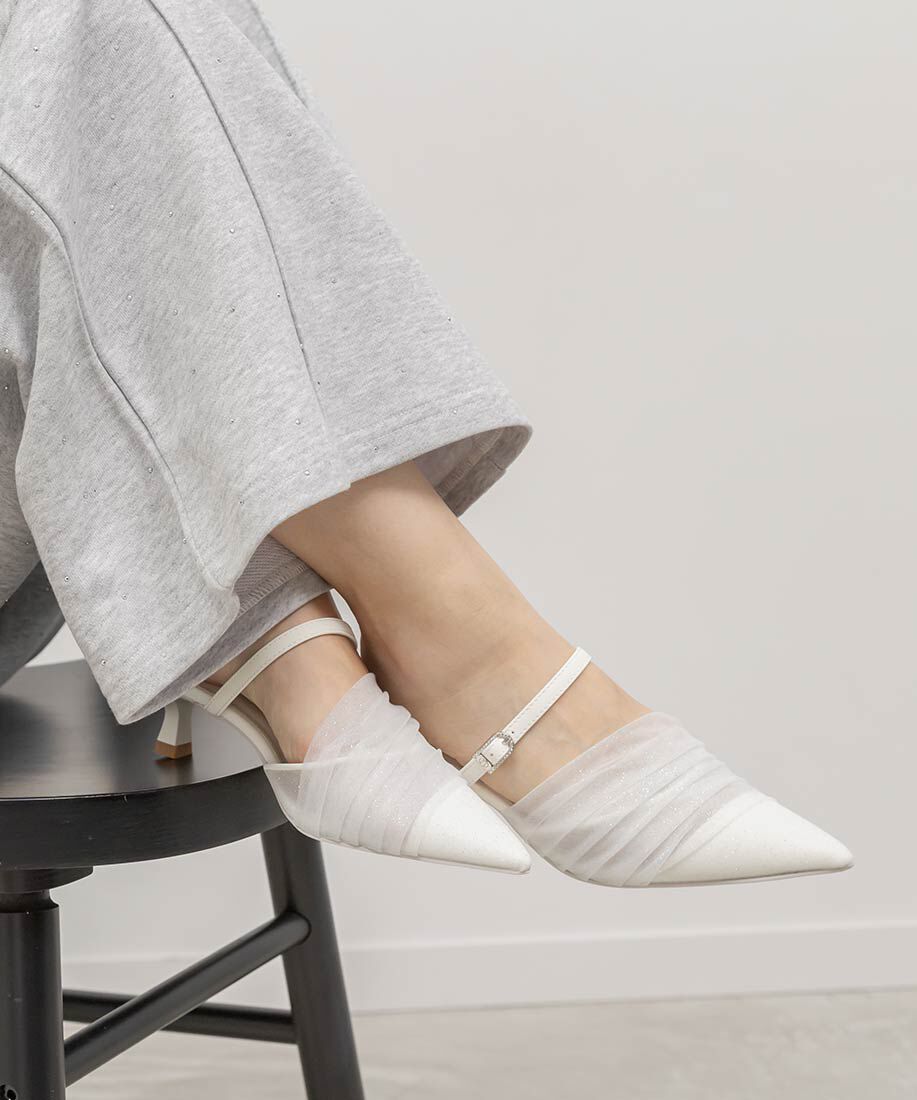  「シアーギャザーミュールパンプス」|パンプス|ホワイト
