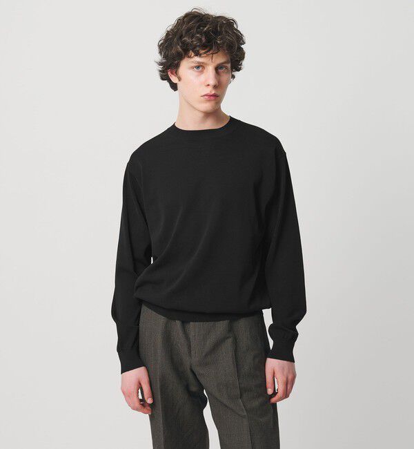 UNITED ARROWS「ハイツイストコットン ハイゲージ クルーネックニット 接触冷感」|ニット・セーター|BLACK