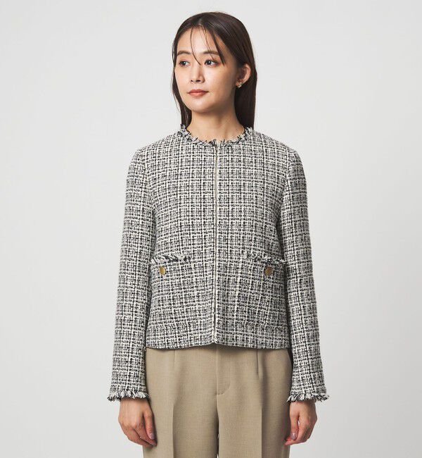 UNITED ARROWS green label relaxing「ツイードライク ノーカラー ジャケット」|ノーカラージャケット|