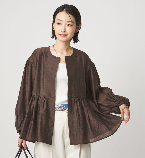 UNITED ARROWS green label relaxing「［size SHORTあり］fleurie(フルリー) シアー ノーカラー ジャケット 接触冷感」|ノーカラージャケット|