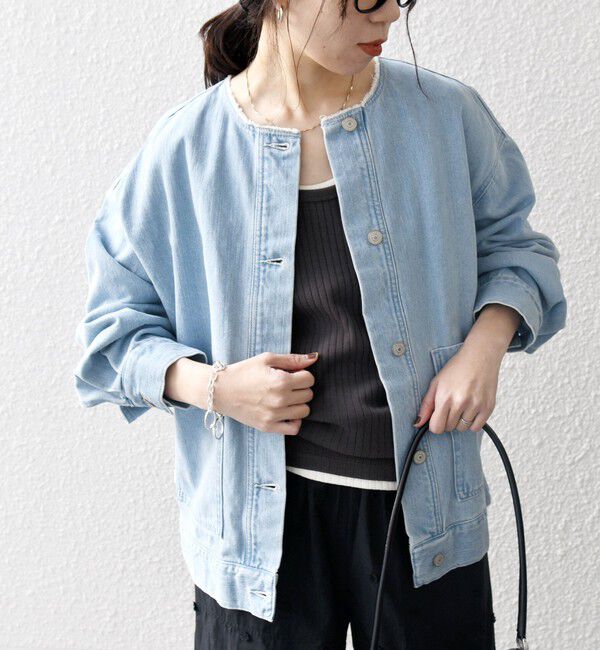 SHIPS any「《一部追加予約》SHIPS any: ノーカラー デニム ブルゾン［SHIPS any DENIM］」|デニムジャケット|スカイブルー